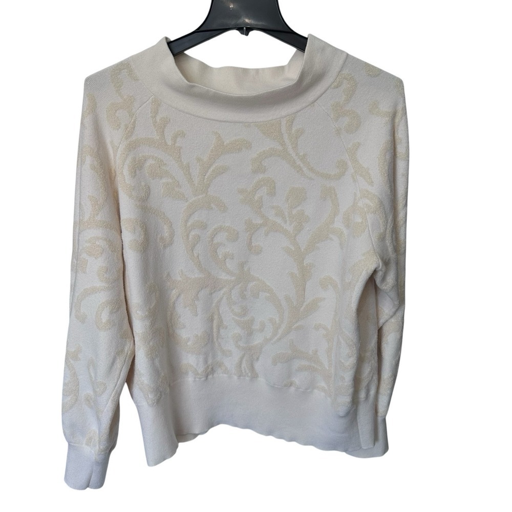 Anthropologie Nina Velvet‎ Sweater Ivory Scrolls Women's Size XL